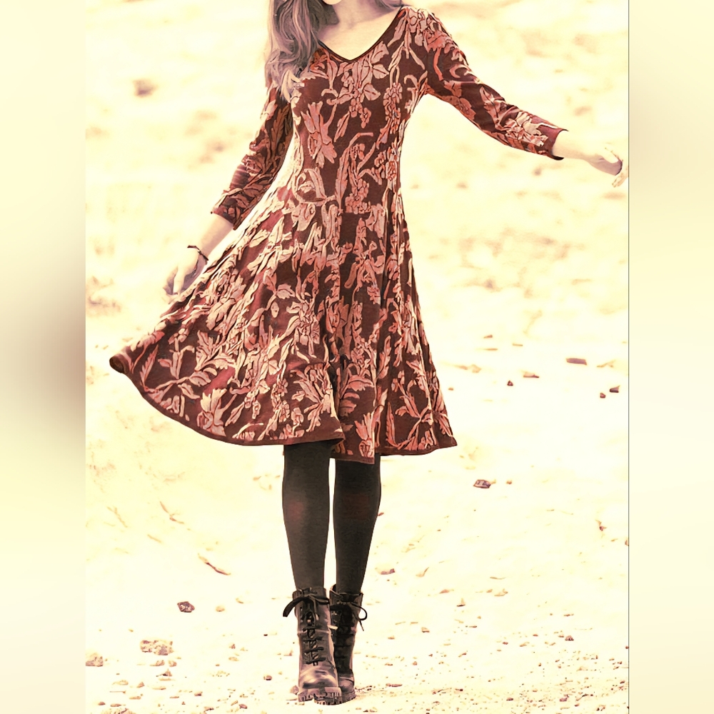 NWOT Peruvian Connection "Orchid Vine" Jacquard Knit Dress, Size Small